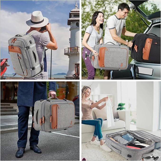 Lumesner Rolling Backpack for Men and Women, Extra Large 42L Travel Backpack with Wheels, 17.3 Inch Carry-On Laptop Bag with 4 packing cubes for Business and Work, Large Capacity Rolling Bag, Grey