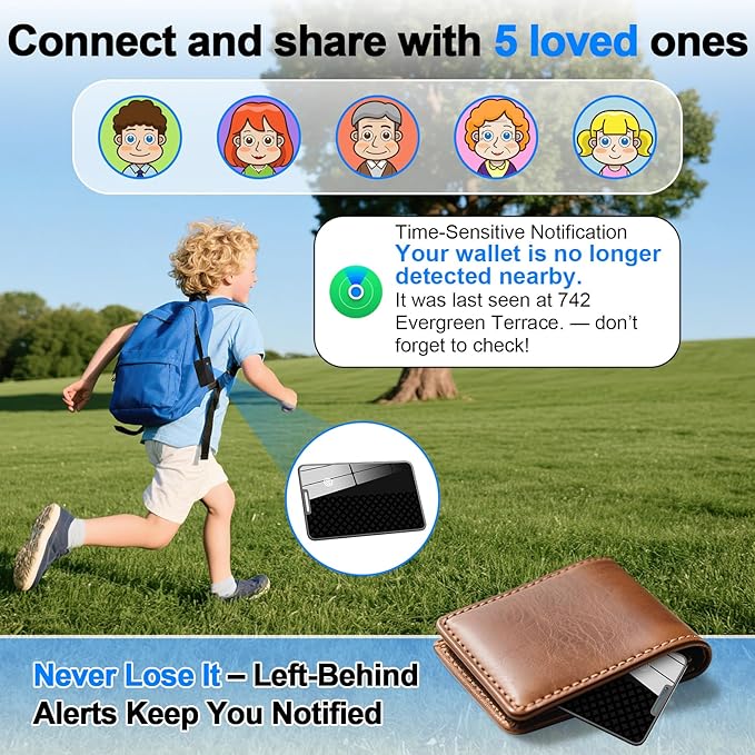 Trendia Compatible with AirTag Wallet Tracker, Smart Card Finder, Apple MFi Compatible (iOS Only), App Controlled Anti Loss GPS Tracker, IP68 Waterproof, Item Locator for Luggage Tags, Purses, Grey