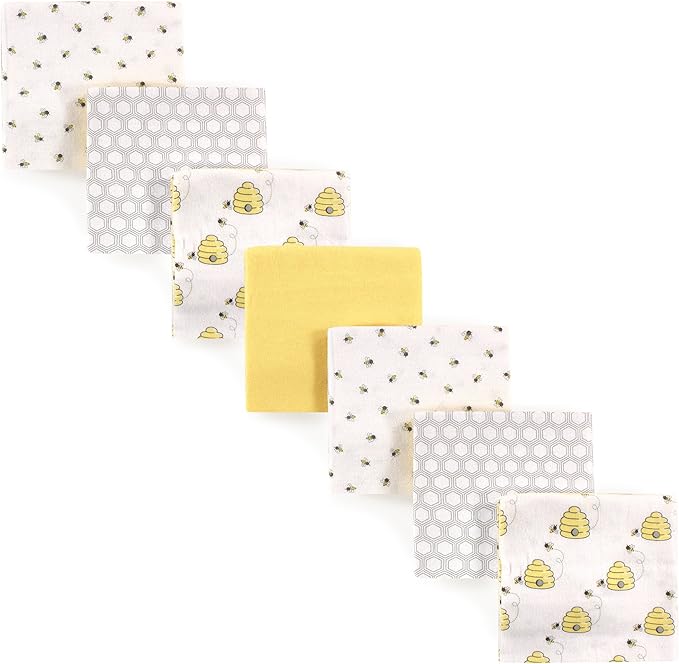 Hudson Baby Unisex Baby Cotton Flannel Receiving Blankets Bundle, Bee, One Size