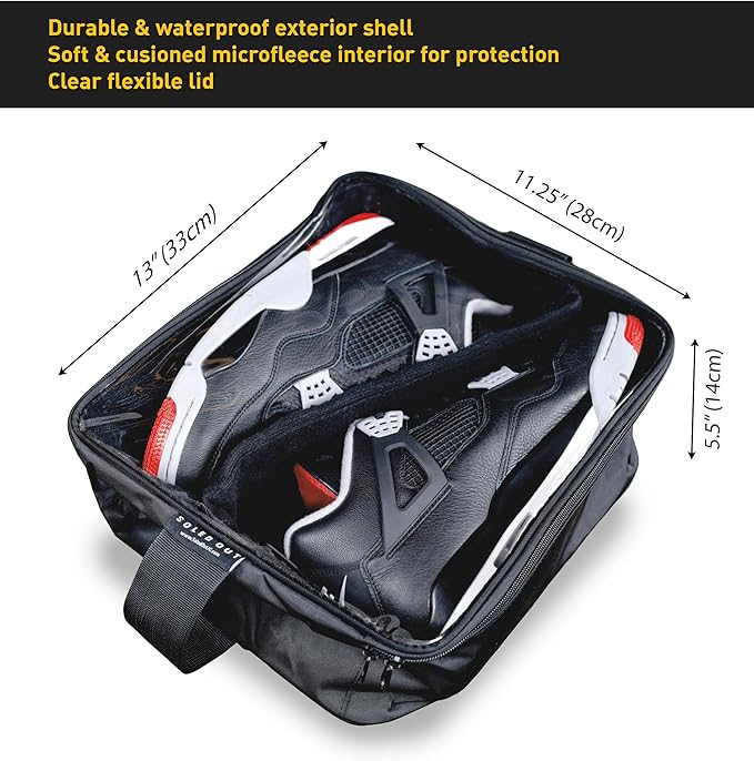 SoleGuardian XXL Sneaker Travel Case – U.S. Brand – Clear Waterproof Lid, Adjustable Dividers – Soft Bag Organizer for up to 4 Pairs of Casual, Athletic, Golf & Sports Shoes, Gift for Men & Women (1)
