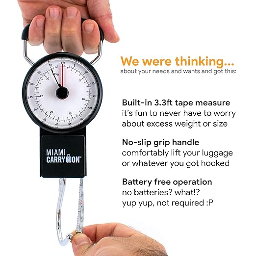 Mechanical Luggage Scale with Tape Measure, Up to 75 Pounds
