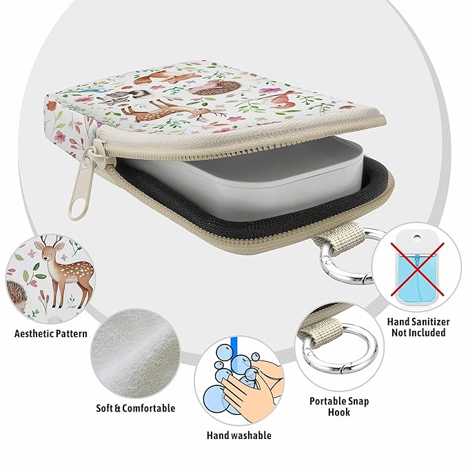 Hand Sanitizer Spray Case, Cute Animal Hand Sanitizer Holder Zippered Pouch, Cute Fashion Accessory with Snap Hook for Glow Mist and Power Mist 1FL OZ