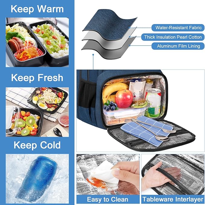 MATEIN Backpack Lunch Box, Water Resistant Mens Lunch Backpack for Work with 18 Inch Laptop Compartment, TSA Flight Approved Travel Bookbag with Luggage Strap, Extra Large Insulated Cooler Bag