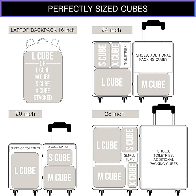 Premium Ultralight Compression Packing Cubes for Travel - Bag Factor Luggage Organizer Set (Grey - 5 Set)