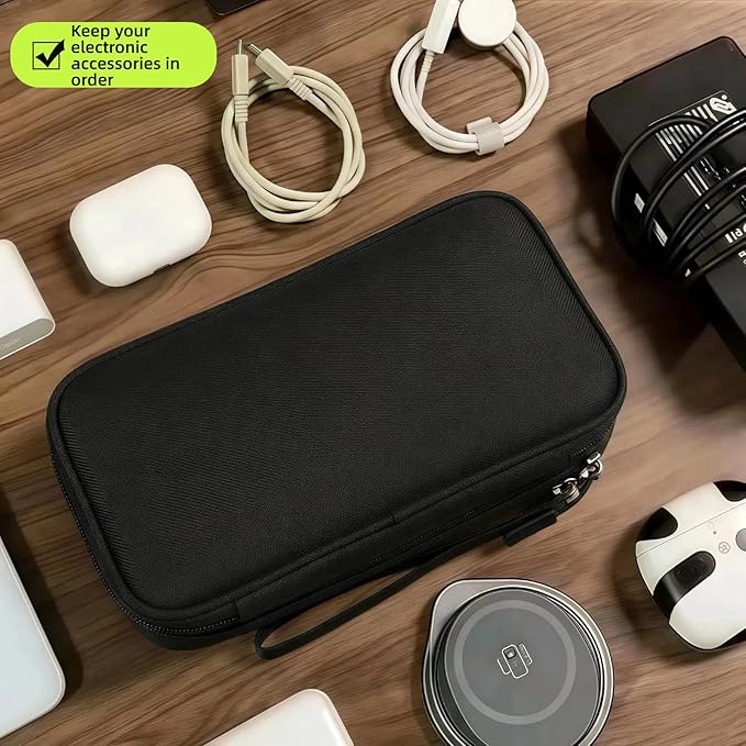 Portable Waterproof Double Layers All-in-One Storage Bag, Travel Cord Organizer，Electronics Accessories Organizer Pouch Bag for Accessories,Charger, USB Cable, Gadget (black)