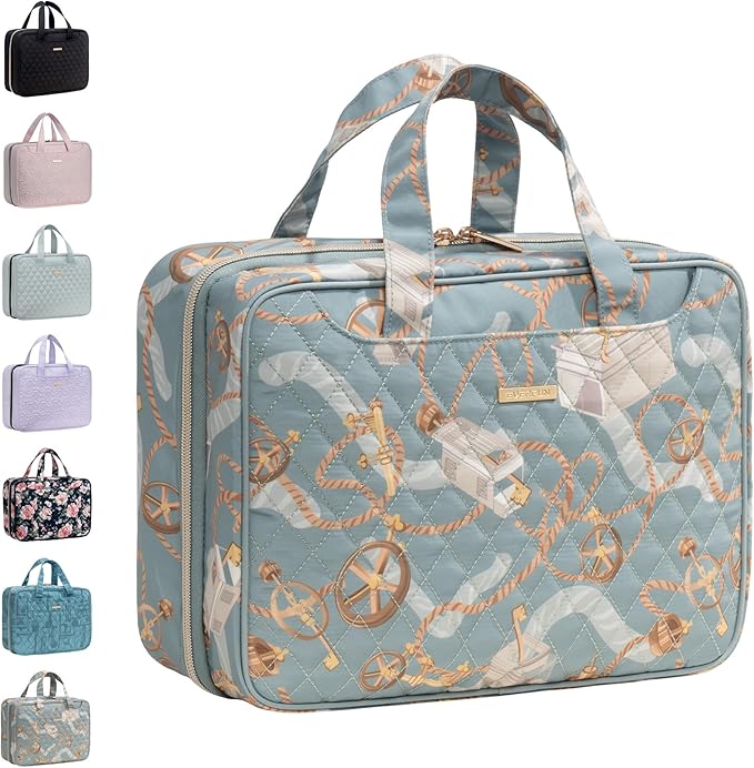 Everfun Hanging Toiletry Bag for Travel, 12x9x4.5 inch Large Capacity Cosmetic Organizer with Leakproof Wet/Dry Compartment, Waterproof Dopp Kit Toiletries Bag for Women Muted Green