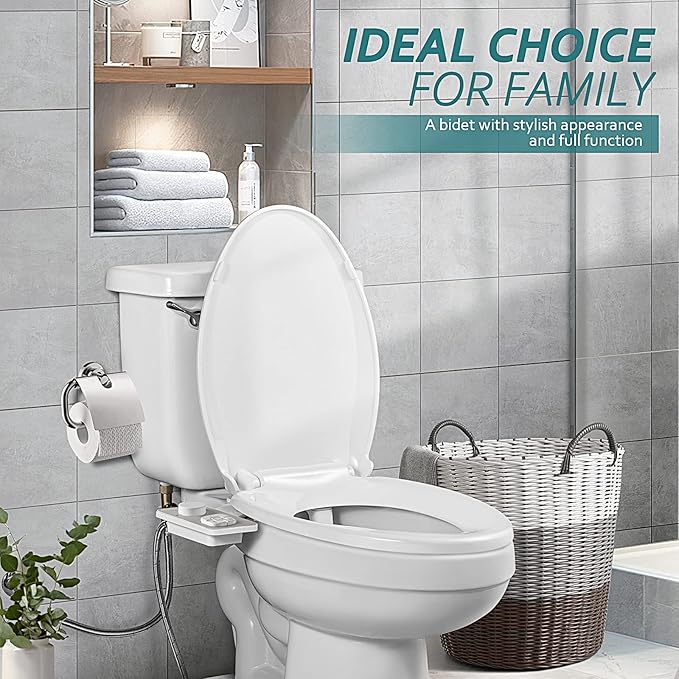 SAMODRA Bidet Attachment, Non-Electric Cold Water Bidet Toilet Seat Attachment with Pressure Controls, Retractable Self-Cleaning Dual Nozzles for Frontal & Rear Wash - Brushed Nickel