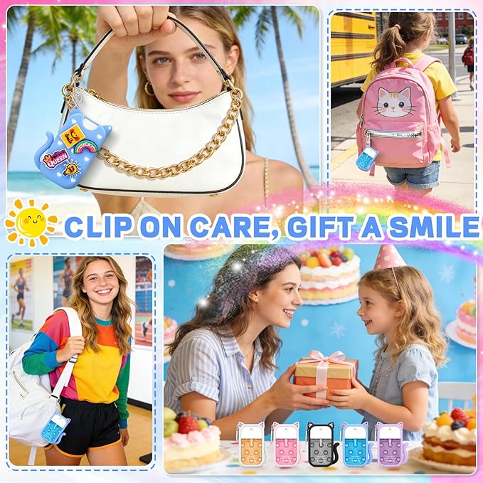 Cat Silicone Case Compatible with Touchland Hand Sanitizer Spray,1FL OZ/30ML Mist Holder with Keychain & 4 Cute Charms Accessory,Protective Cover for Touchland(1PCS Blue)