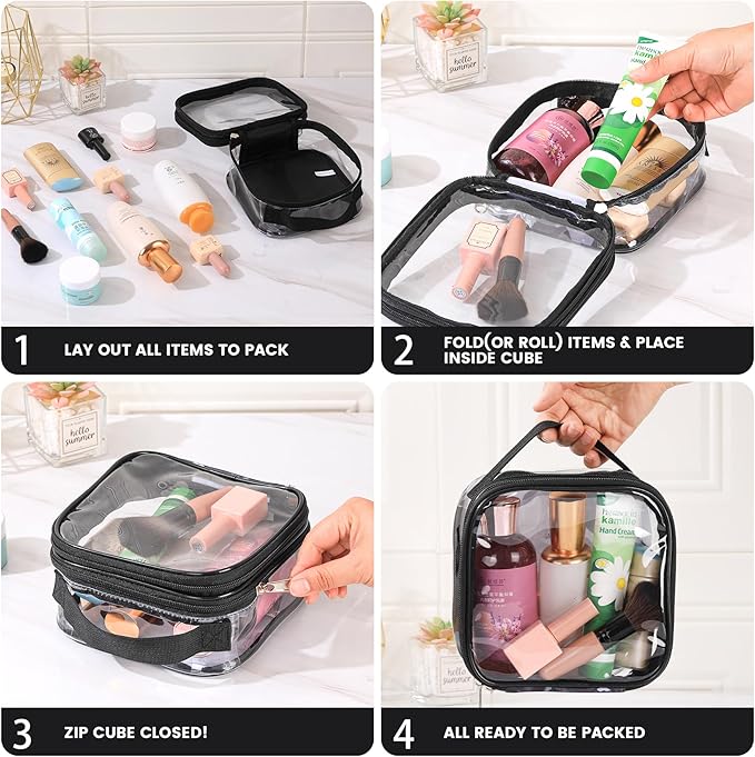 BORMELUN Clear pouches for travel toiletries vinyl TSA airport approved proof makeup bag reusable organizer (black)