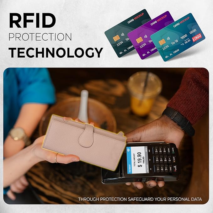 Real Leather Women Wallet Leather with RFID Blocking -Trifold Card Holder Designer Ladies Clutch with ID Window Wallets