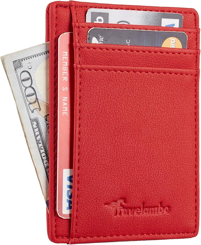 Travelambo Front Pocket Minimalist Leather Slim Wallet RFID Blocking Medium Size