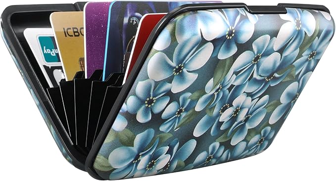 ELFISH Mini RFID Aluminum Wallet Credit Cards Holder Business Card Case Metal ID Case for Men Women(Cute Flowers)