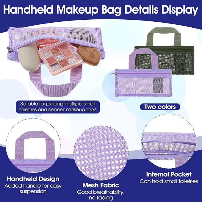 2 Pcs Toothbrush Pouch,Portable Travel Toothbrush Bag,Mesh Toothbrushes Travel Bag for Men and Women,Square Mesh Storage Bags with Zipper(Army green, Purple)