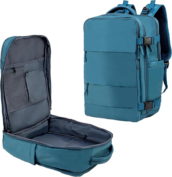 Carrywell (Not Made In China) Travel Backpack Airline Approved, Carry-On Underseat, Holds 15.6 or 16 Inch Laptop, Personal Item Bag with Shoe Compartment For Men Women, Peacock Blue 30l