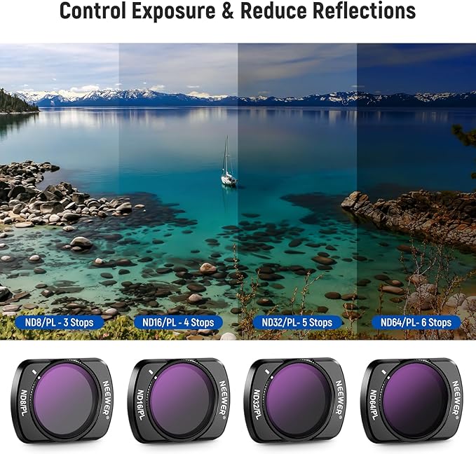 NEEWER Magnetic ND Filter Set Compatible with DJI OSMO Pocket 4 & Pocket 3, 14 Pack CPL ND8/16/32/64/128/256/1000 ND8/PL ND16/PL ND32/PL ND64/PL Light Pollution Reduction, Black Diffusion 1/4