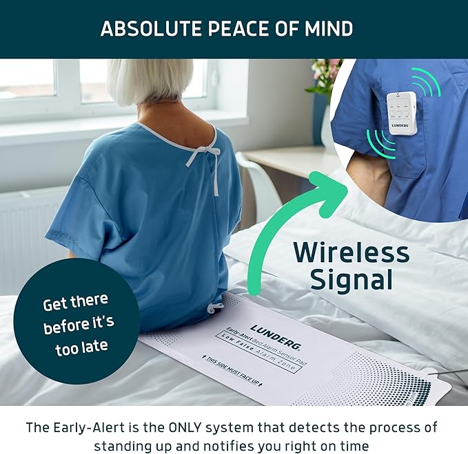 Lunderg Wireless Early Alert Bed Alarm System for Elderly - Alerts Caregivers Before They Get Up, No in-Room Alarm to Frighten Your Loved One, Fall Prevention for Dementia Care, Trusted US Company
