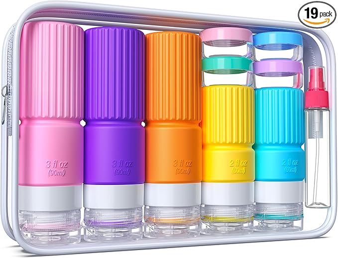 Tocelffe 19 pack Travel Bottles for Toiletries,TSA Approved Silicone Travel Containers for Toiletries,Leak Proof 3oz Refillable Liqus Shampoo And Conditioner Travel Essentials toiletr