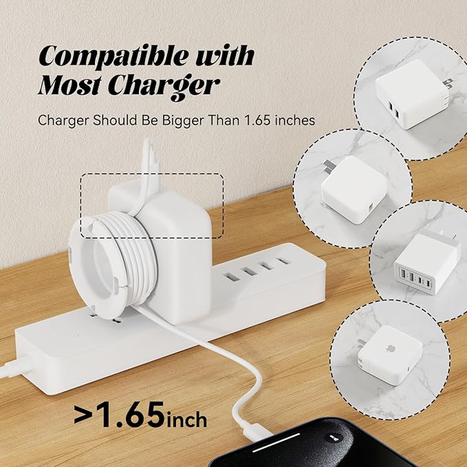 Silicone Collapsible Cord Wrap Foldable Charger Organizer Compatible with MacBook and PC Charger and Adapter, Wired Manager Holder Wrap Winder Cable Management Travel Essentials (Black&White)