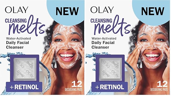 Olay Cleansing Melts + Retinol Face Cleanser, 12ct, Water-Activated Face Wash Cleans, Tones, and Refreshes Skin, (Pack of 2)
