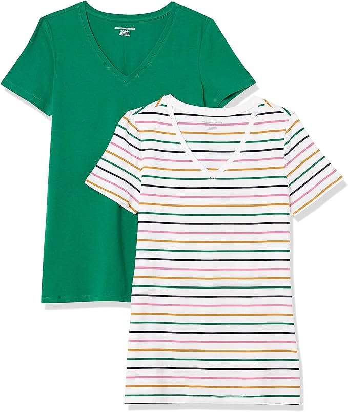 Amazon Essentials Women's Regular-Fit Short-Sleeve T-Shirt (Crewneck and V-Neck Options), Multipacks