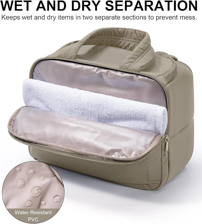 Bagstellar Travel Toiletry Bag for Women, Lightweight Large Quilted Puffy Makeup Bag Wide-open Make up Organizer Cloud Cosmetic Bag w/Handle for Traveling, Toiletries, Essentials, Accessories Oatmeal