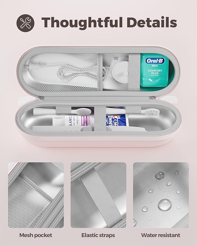 ProCase Electric Toothbrush Travel Case for Oral-B 1000/1500/5000/6000/7000/7500/9600 & iO 7/8/9/10, Philips Sonicare 1100/4100/5100/5300/6100, Water-Resistant Hard Case -L,Pink