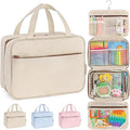 Kids Travel Organizer – Multi-Compartment, Water-Resistant Hanging Bag for Toys, Snacks, & Activities - Compact, Lightweight Design with Hook & Carry Handle - Perfect for Travel Use (Beige, Large)