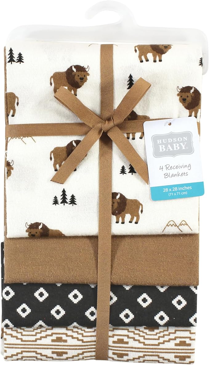 Hudson Baby Unisex Baby Cotton Flannel Receiving Blankets, Wild Buffalo, One Size