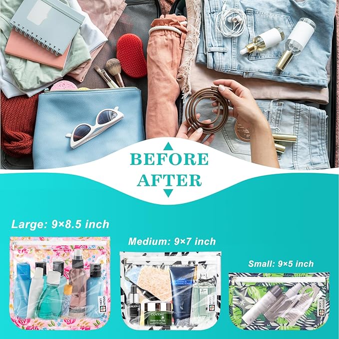 HIONXMGA TSA Approved Toiletry Bag, Set of 3 Clear Travel Toiletry Bag Quart Size Zipper Travel Pouch, Waterproof Makeup Cosmetic Bag for Women Men Kids Toiletries Carry on, Pink