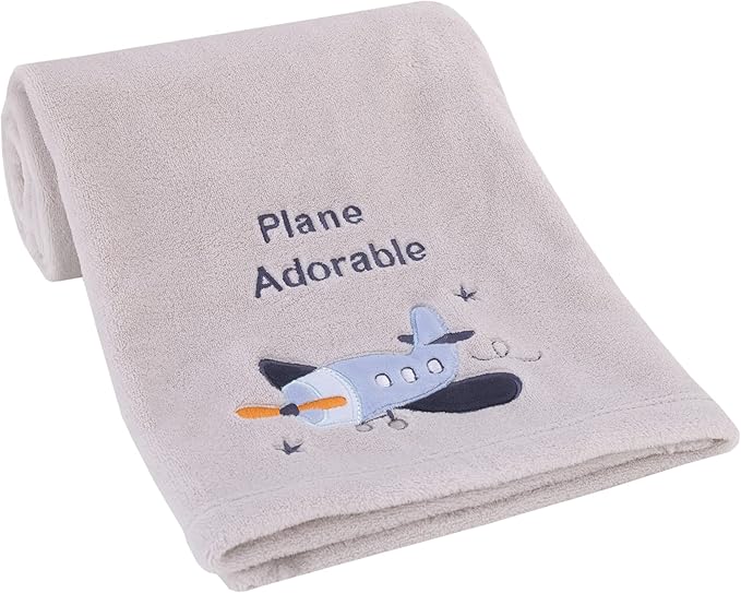 Little Love by NoJo Soar High Little One Gray and Light Blue Airplane Super Soft Baby Blanket