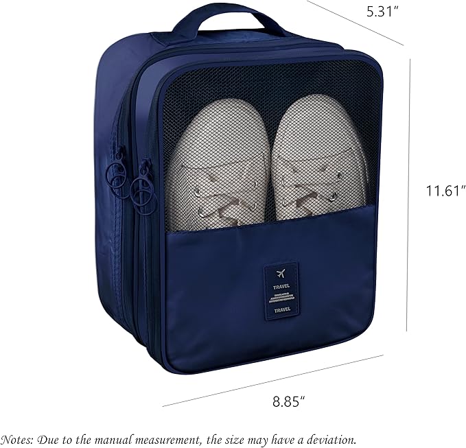 Travel Shoe Bags 2 Pcs of Shoe Organizers Set for Suitcase Hold 3 Pair of Shoes Waterproof Shoe Packing Cubes for Travel and Daily Use Storage Pouch with Handle (Navy blue+Beige)
