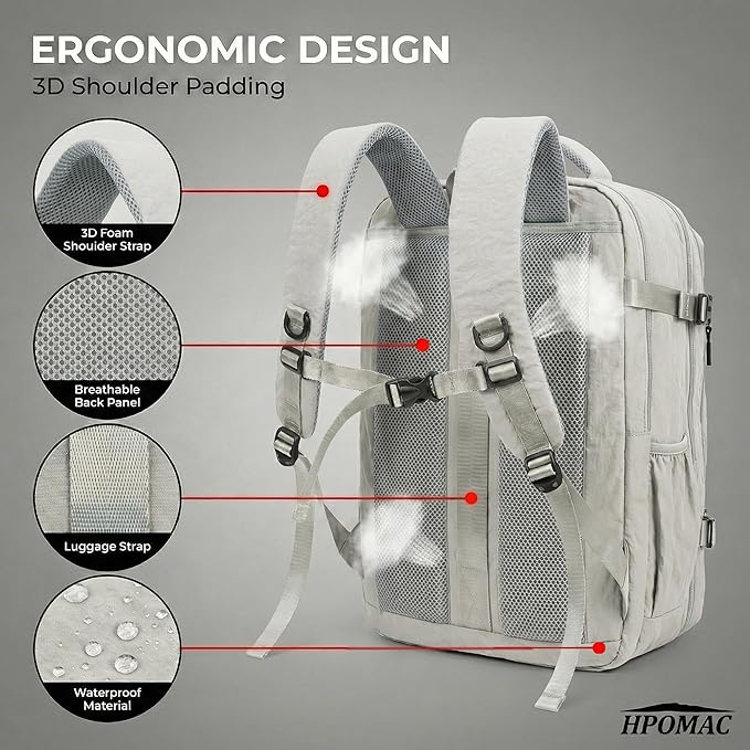 Vacuum Compression Backpack for Travel, Carry-On Backpack with Vacuum System & Pump, Packs Like 55L for 5-7 Day Trips, Fits 17" Laptop, Water-Resistant Business Travel Backpack for Men/Women