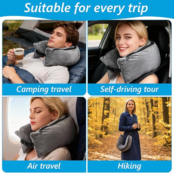 Stuffable Travel Neck Pillow Velvet Stuffable Pillow for Traveling Neck Pillows for Extra Luggage with Adjustable Necks Size Portable Travel Essentials Multifunctional Sleeping Rest Cushion