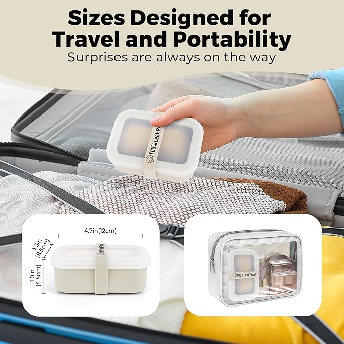 Compact Leakproof Travel Soap Case with Lid & Silicone Strap - Portable Draining Soap Bar Holder for Gym, Bathroom, Camping - Lightweight Silicone Soap Dish Container (Off-White)