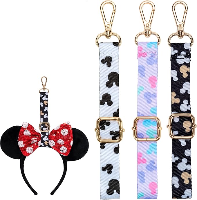 3PCS Mouse Ear Holder for Backpack Theme Park Trip Essentials Bag Charm Adjustable Keychain Lanyard Organizer Decor