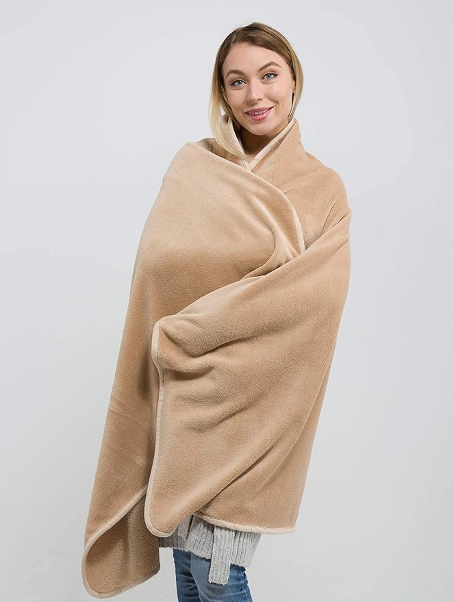 BlueHills Soft Long Travel Blankets 70X48 inches Large Plush Value Pack of 3 - Premium Airplane Essential Flight Throw in a Bag Compact for Plane Travel Gift – Gray, Navy Blue and Beige