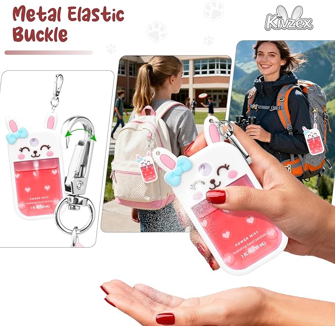 Bunny Silicone Case for Touchland Hand Sanitizer Spray with Keychain Holder, Compatible with Power Mist & Glow Mist 1 FL Oz/30ML for Touchland Case, Easter Cute Travel Cover Sleeve White