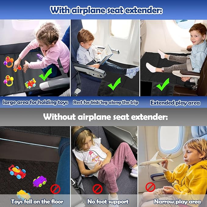 Toddler Airplane Bed, Airplane seat Extender for Kids,Kids Airplane Seat Extender Travel Bed,Airplane Must Have for Toddlers,Portable Baby Diaper Changing Pad, Kids Plane Footrest (Blue)