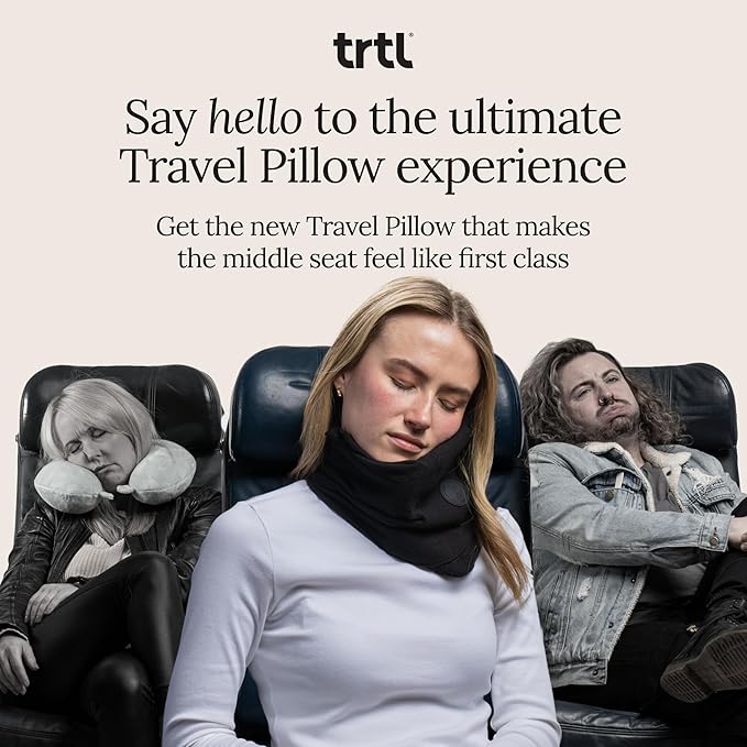 trtl Travel Pillow 2.0 – Scientifically Proven Super Soft Travel Pillow with Premium Head & Neck Support – for Airplane Travel – Machine Washable – Lightweight & Compact – Jet Black – Small