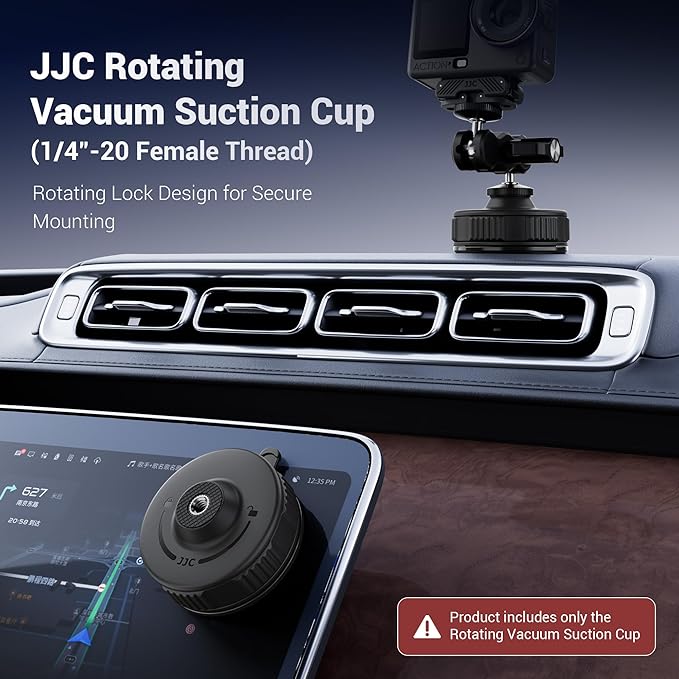 JJC Portable Camera Suction Cup Mount with 1/4" Female Hole, Twist-Lock Vacuum Suction Mount Compatible with DJI Pocket 4/3, Action 6/5 Pro/4, Gopro Hero 13, Insta360 X5 & Phones for Video Recording