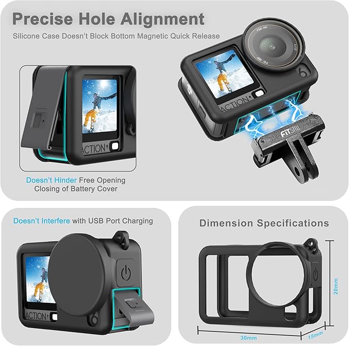 FiTSTILL Silicone Rubber Case+3Pack Tempered Glass Protector Compatible for DJI Osmo Action 6,Rubber Case&Lens Caps&Screen Protectors&Lanyardfor Protective Full Cover Shell Action6 Accessories Kit