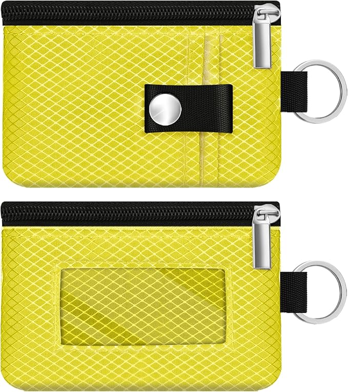 Minimalist RFID Blocking Small Wallet with ID Window,WaterResistant Zip Id Case Wallet with Lanyard Keychain for Cards,Cash,Travel,Women,Men (Lemon Yellow)