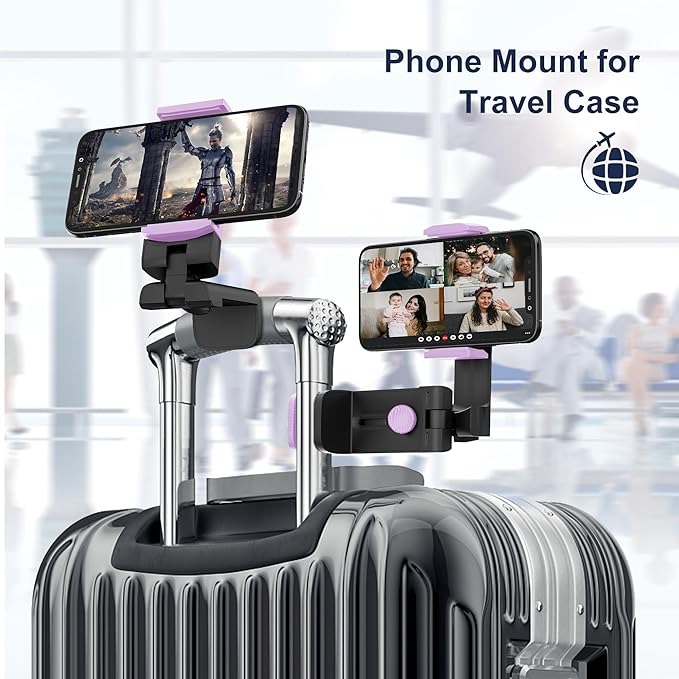 2 Pack Universal Airplane Travel Phone Holder: Travel Essentials Phone Mount for Desk with Multi-Directional 360 Degree Rotation, Travel Accessories Must Haves Phone Holder (Purple+Purple)