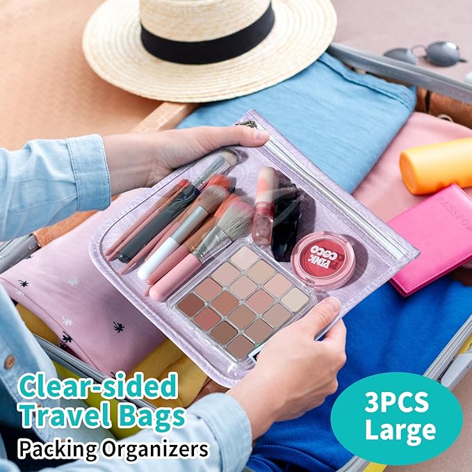 HIONXMGA TSA Approved Toiletry Bag, Set of 3 Clear Travel Toiletry Bag Quart Size Zipper Travel Pouch, Waterproof Makeup Cosmetic Bag for Women Men Kids Toiletries Carry on, Wander Large