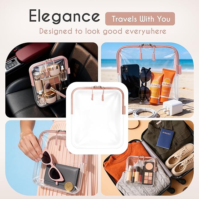 BORSALI TSA Approved Toiletry Bag - Clear Quart Size for 3-1-1 LIquids for Carry On Travel - Toiletries Organizer - Cosmetic Pouch with Zipper - Travel Accessories - Cream with Handle