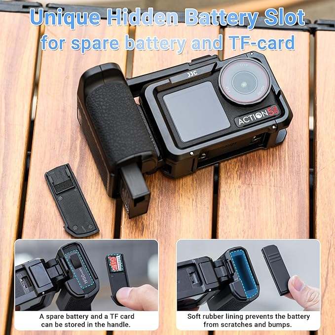 JJC Osmo Action 5 Pro Handle Grip Kit for DJI Osmo Action 5 4 3 Accessories, with Extra Battery Slot, Street Photography Magnetic Grip & Metal Cage with Shutter Button, Cold Shoe, Lens Cap, Lanyard