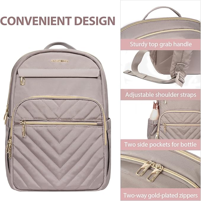 VANKEAN Laptop Backpack for Women,15.6 Inch Laptop Computer Bag Travel Backpack Purse,Waterproof Work Business Backpack College Teacher Bags, Light Dusty Pink