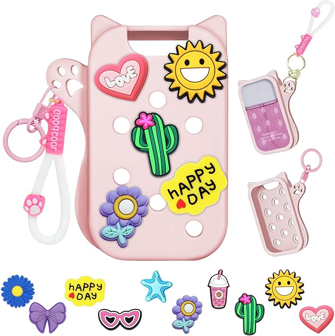 Mlife Hand Sanitizer Spray Case for Touchland Silicone Touchland Case Cat Silicone Case compatible with Touchland Power Mist 1FL OZ/30ML with Keychain &10Pcs Charms(Pink)