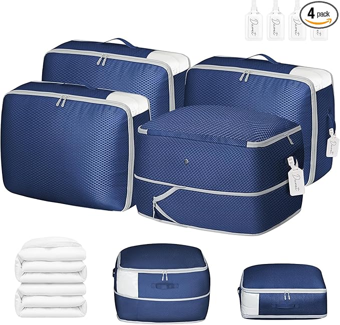 Comforter Storage Bag 66 L - 4 Pack Blanket Storage Organizer Compression Bags, Large Capacity Ultra Space Saving Self Organize for Bedding, Pillow, Duvet, Sheet Storage with Zipper Window