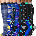 Sooverki Copper Compression Socks for Men & Women 8 Pack 15-20mmHg - Knee High Stockings Best Support for Running Athletic